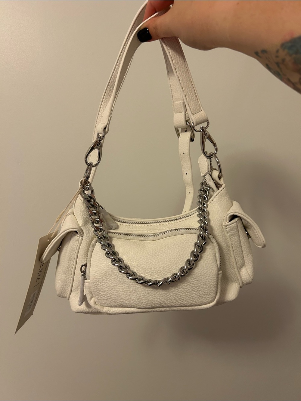 White Vegan Leather Shoulder Bag by ISABELLE